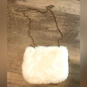 NWOT White (faux) Fur Purse w Gold Crossbody strap